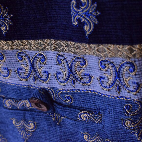 VINTAGE Sag Harbor Blue & Gold Tapestry Oversized Jacket Grandmacore - Size 10 - Picture 4 of 7